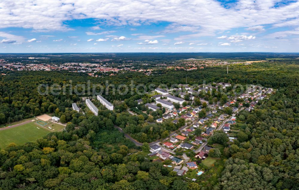 Eberswalde from the bird's eye view: Administrative building of the State Authority Landesbehoerdenzentrum on Tramper Chaussee in the district Spechthausen in Eberswalde in the state Brandenburg, Germany