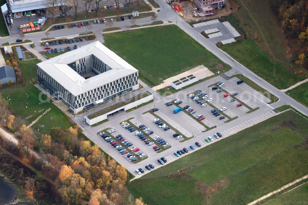 Kelheim from above - Administrative building of the State Authority Landratsamt Kelheim on Donaupark in the district Hohenpfahl in Kelheim in the state Bavaria, Germany