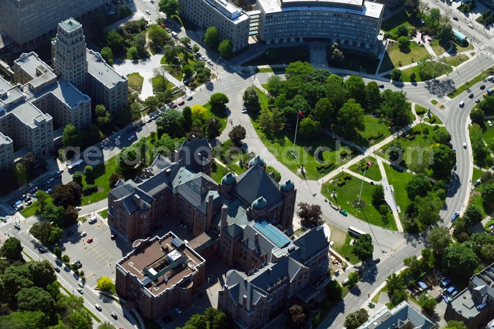 Aerial image Toronto - Administrative building of the State Authority Legislative Assembly of Ontario on Queen`s Park Cres W on Wellesley St W in Toronto in Ontario, Canada