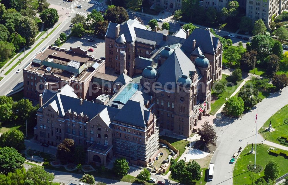 Toronto from above - Administrative building of the State Authority Legislative Assembly of Ontario on Queen`s Park Cres W on Wellesley St W in Toronto in Ontario, Canada