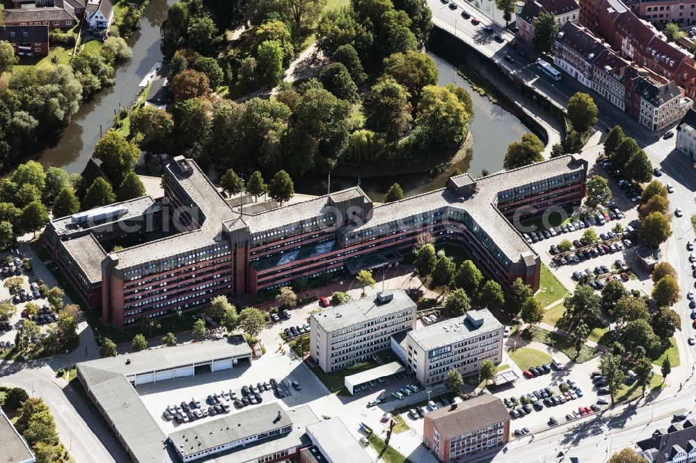 Lüneburg from the bird's eye view: Administrative building of the State Authority in Lueneburg in the state Lower Saxony, Germany