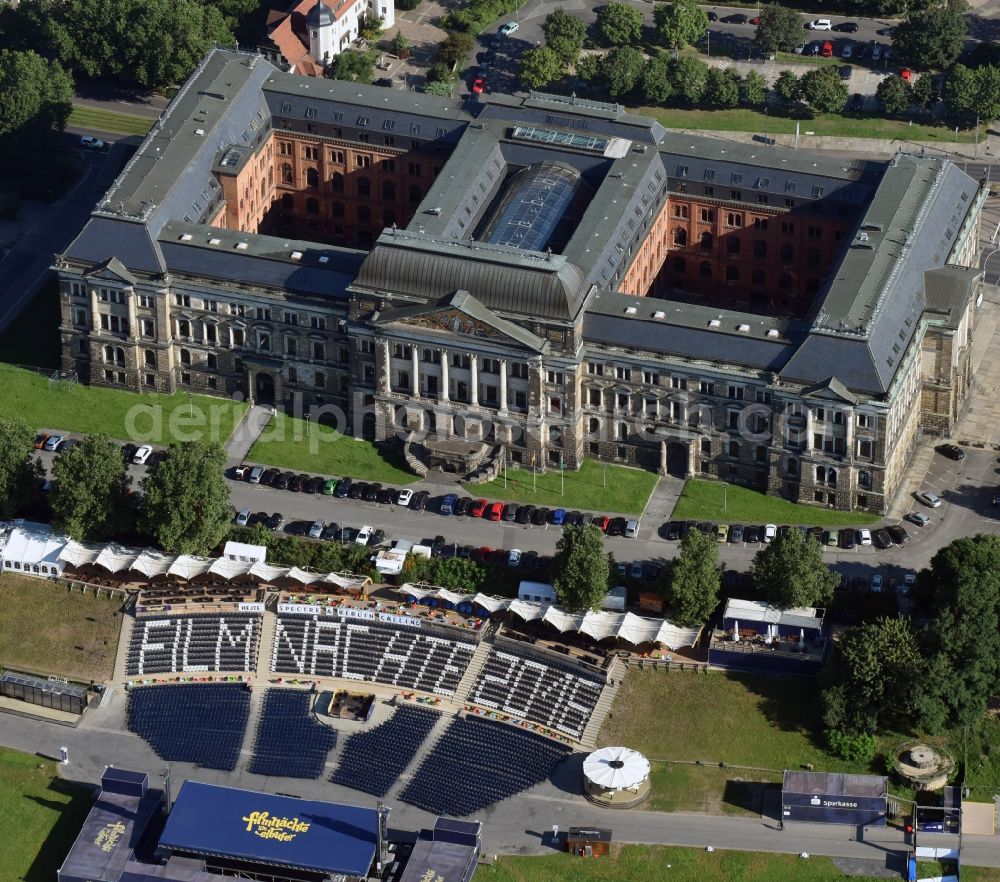 Dresden from above - Administrative building of the State Authority Saechsisches Staatsministerium fuer Kultus in Dresden in the state Saxony