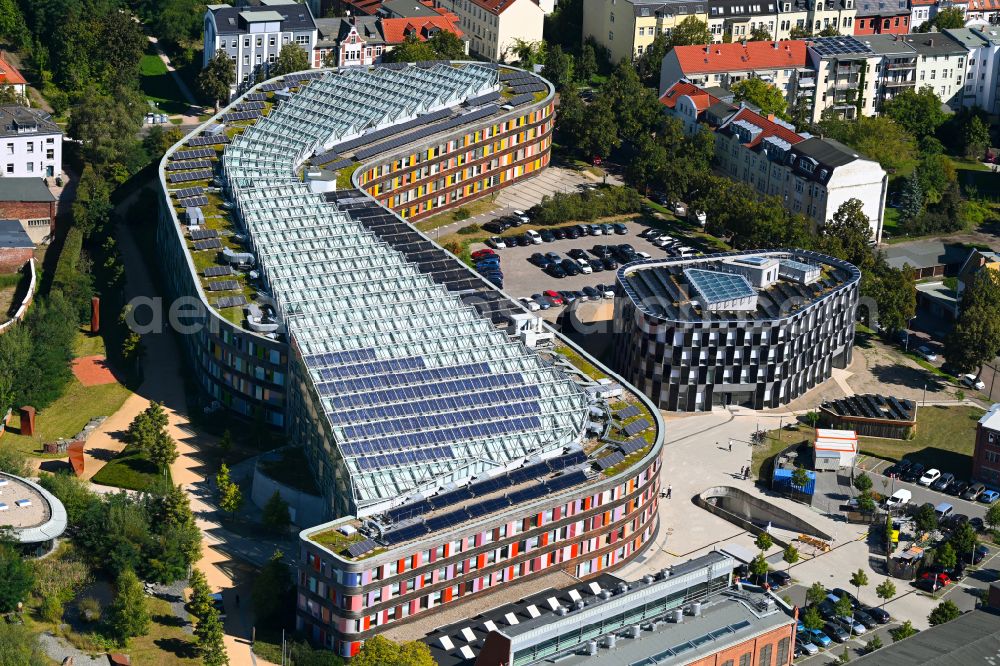 Aerial photograph Dessau - Administrative building of the State Authority UBA Umweltbundesamt on place Woerlitzer Platz in Dessau in the state Saxony-Anhalt, Germany