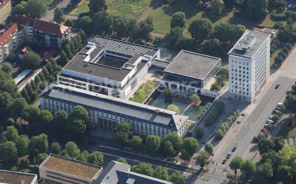 Aerial photograph Erfurt - Administrative building of the State Authority des Thueringer Landtag on Juergen-Fuchs-Strasse in Erfurt in the state Thuringia, Germany