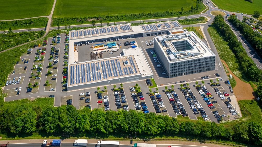 Aerial image Hagen - Administration building of the company ENERVIE - Suedwestfalen Energie und Wasser AG on Platz der Impulse in the district Herbeck in Hagen in the state North Rhine-Westphalia