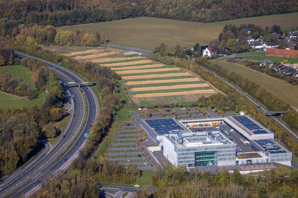 Aerial image Hagen - Administration building of the company ENERVIE - Suedwestfalen Energie und Wasser AG on Platz der Impulse in the district Herbeck in Hagen in the state North Rhine-Westphalia