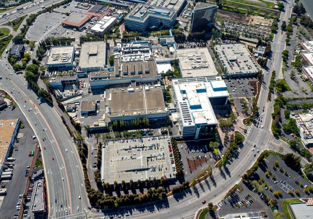 Aerial image Santa Clara - Administration building of the company Intel headquarters and Vishay Americas inc. Broadcom ca technologies Santa Clara in Silicon Valley in California, USA