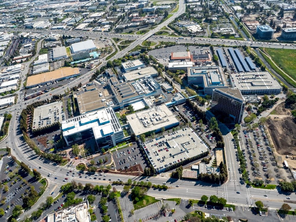 Aerial photograph Santa Clara - Administration building of the company Intel headquarters and Vishay Americas inc. Broadcom ca technologies Santa Clara in Silicon Valley in California, USA