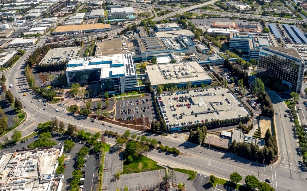 Aerial image Santa Clara - Administration building of the company Intel headquarters and Vishay Americas inc. Broadcom ca technologies Santa Clara in Silicon Valley in California, USA