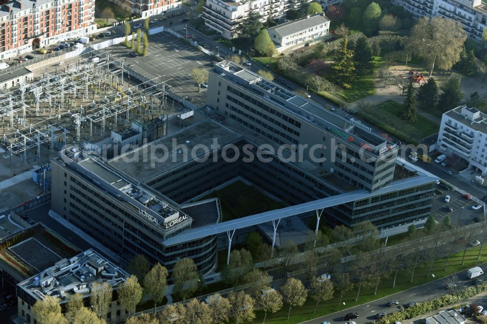 Paris from the bird's eye view: Administration building of the company LOREAL - Lesieur on Quai Aulagnier in Paris in Ile-de-France, France