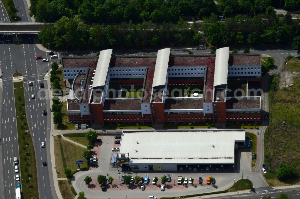 Schwerin from above - Office and administration buildings of the insurance company Hauptsitzes of AOK on Bernhard-Schwenthner-Strasse in Schwerin in the state Mecklenburg - Western Pomerania, Germany