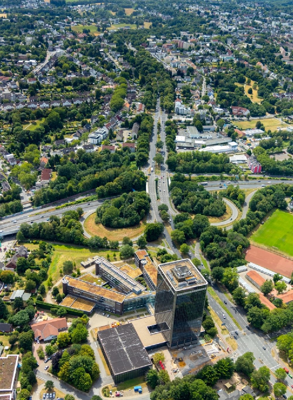 Bochum from above - Office and administration buildings of the insurance company of Knappschaft on Knappschaftstrasse in the district Wiemelhausen in Bochum in the state North Rhine-Westphalia, Germany