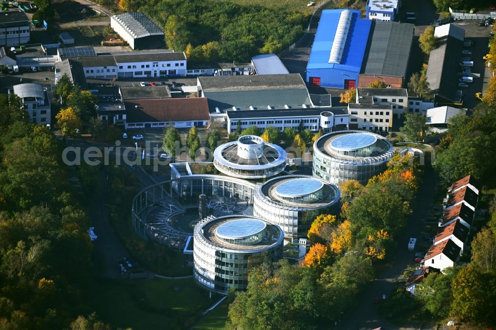 Saarbrücken from the bird's eye view: Office and administration buildings of the insurance company Union Krankenversicherung AG on Peter-Zimmer-Strasse in the district Sankt Johann in Saarbruecken in the state Saarland, Germany