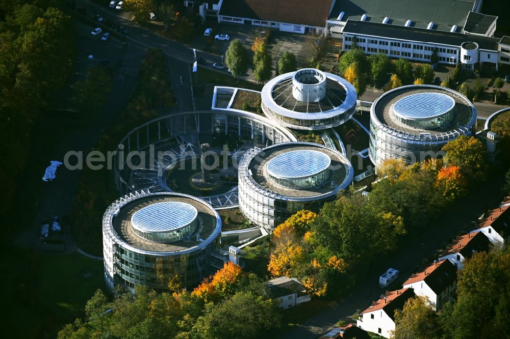 Aerial photograph Saarbrücken - Office and administration buildings of the insurance company Union Krankenversicherung AG on Peter-Zimmer-Strasse in the district Sankt Johann in Saarbruecken in the state Saarland, Germany