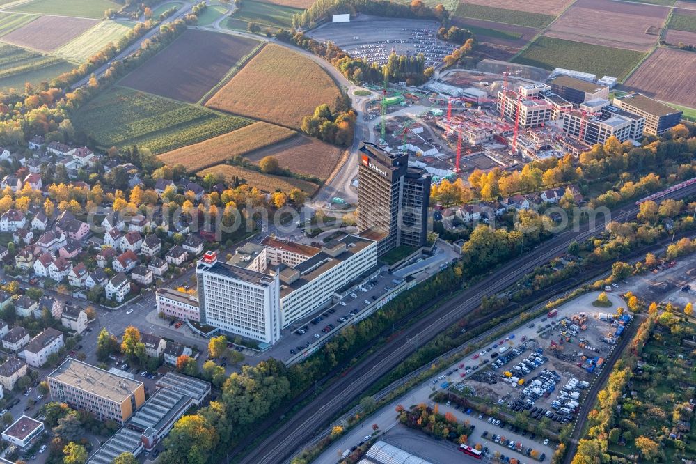 Aerial image Ludwigsburg - Office and administration buildings of the insurance company Wuestenrot Bausparkasse AG on Wuestenrotstrasse in Ludwigsburg in the state Baden-Wurttemberg, Germany
