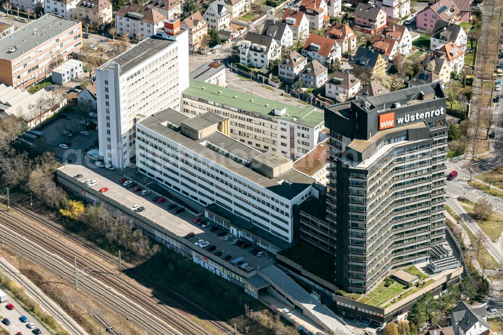 Aerial photograph Ludwigsburg - Office and administration buildings of the insurance company Wuestenrot Bausparkasse AG on Wuestenrotstrasse in Ludwigsburg in the state Baden-Wurttemberg, Germany