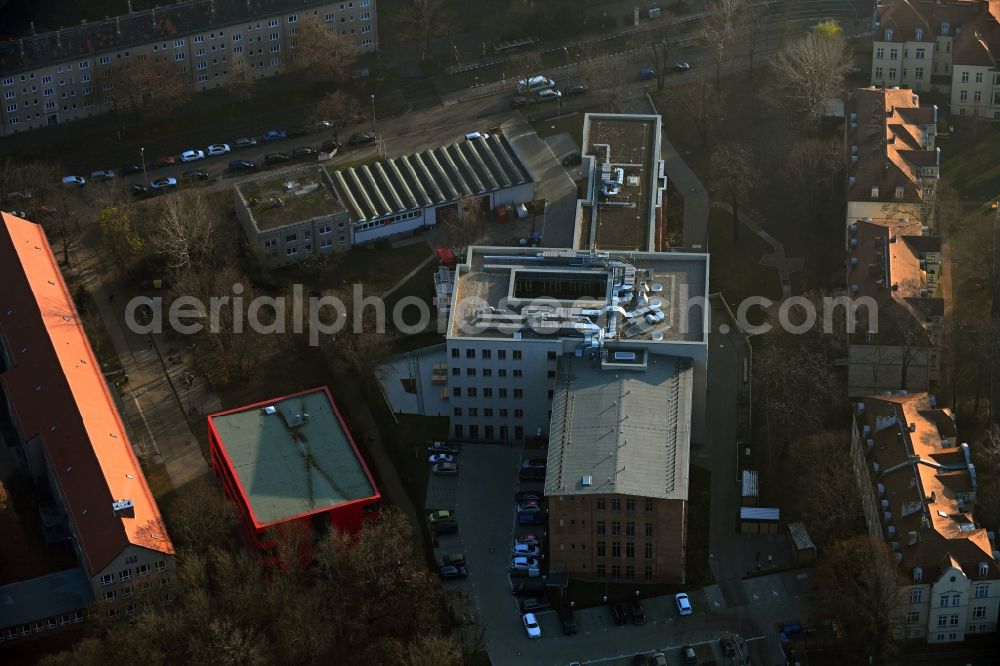 Berlin from above - Office and administration building of the housing association and rental apartment provider GESOBAU on Stiftweg in the district Pankow in Berlin, Germany