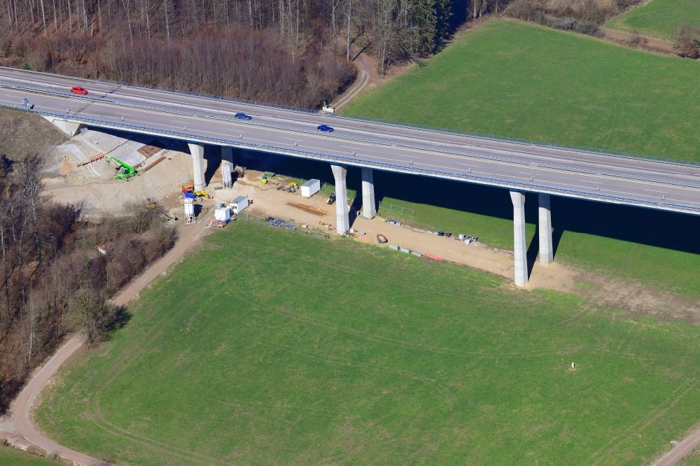 Aerial image Rheinfelden (Baden) - Routing and lanes in the course of the motorway bridge structure of the BAB A 98 - Dultenaugrabenbruecke in Rheinfelden (Baden) in the state Baden-Wuerttemberg, Germany