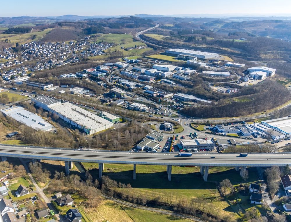 Aerial image Saßmicke - Routing and lanes in the course of the motorway bridge structure of the BAB A 45 - Talbruecke Sassmicke of Sauerlandlinie in Sassmicke in the state North Rhine-Westphalia, Germany
