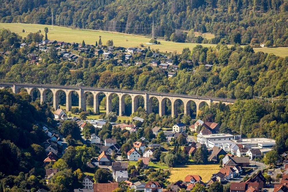 Aerial photograph Altenbeken - Viaduct of the railway bridge structure to route the railway tracks in Altenbeken in the state North Rhine-Westphalia, Germany