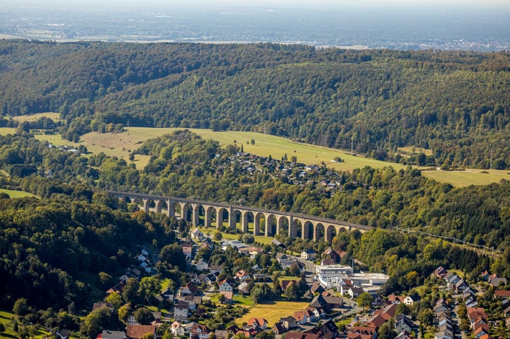 Altenbeken from above - Viaduct of the railway bridge structure to route the railway tracks in Altenbeken in the state North Rhine-Westphalia, Germany