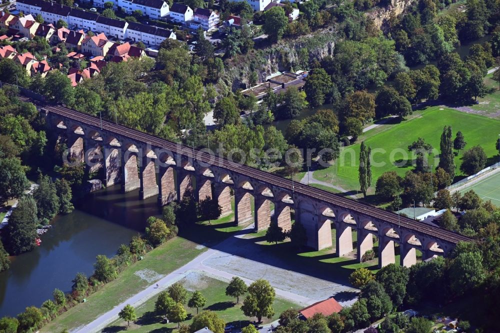Bietigheim-Bissingen from the bird's eye view: Viaduct of the railway bridge structure to route the railway tracks in Bietigheim-Bissingen in the state Baden-Wurttemberg, Germany