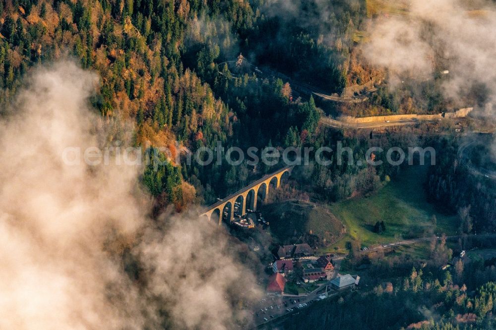 Aerial photograph Breitnau - Viaduct of the railway bridge structure to route the railway tracks in Breitnau in the state Baden-Wurttemberg, Germany