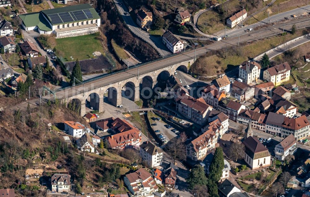 Aerial image Hornberg - Viaduct of the railway bridge structure to route the railway tracks in Hornberg in the state Baden-Wuerttemberg, Germany