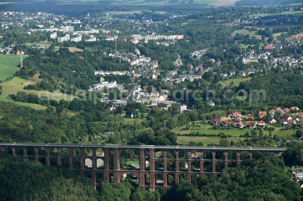 Aerial image Netzschkau - Viaduct of the railway bridge structure to route the railway tracks in Netzschkau in the state Saxony, Germany