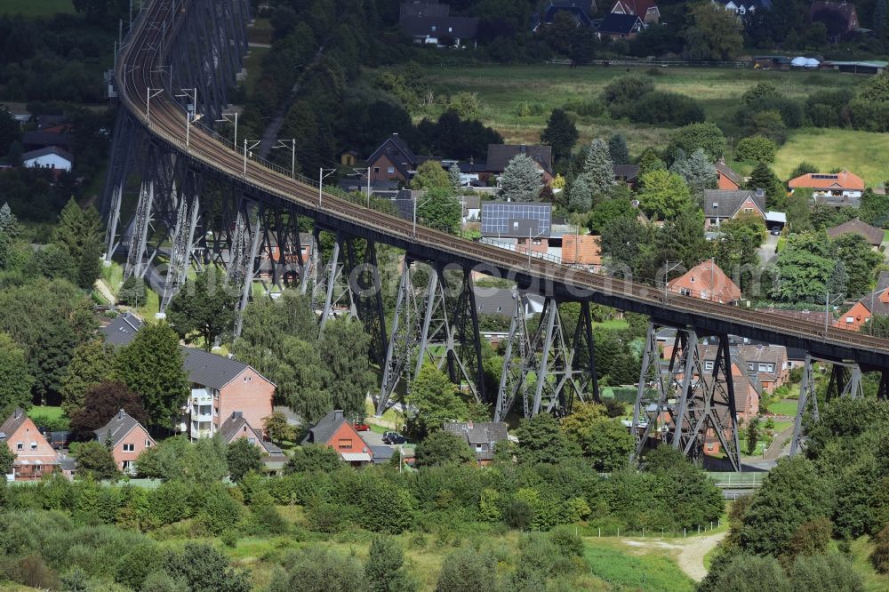 Aerial image Osterrönfeld - Viaduct of the railway bridge structure to route the railway tracks in Osterroenfeld in the state Schleswig-Holstein