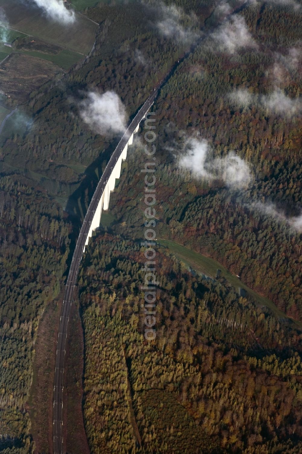 Aerial image Schlitz - Viaduct of the railway bridge structure to route the railway tracks in Schlitz in the state Hesse, Germany