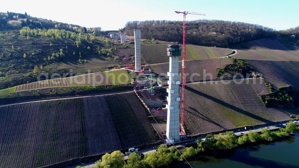 Aerial image Zeltingen-Rachtig - Viaduct bridges new building construction site with near Zeltingen- Rachtig in the state of Rhineland-Palatinate