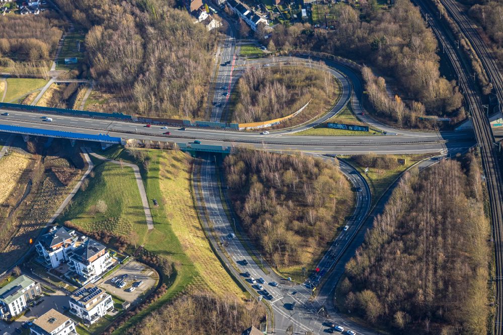 Aerial image Dortmund - Viaduct of the expressway - federal highway 236 exit Schuerufer Strasse in the district Hoerde in Dortmund in the Ruhr area in the state North Rhine-Westphalia, Germany
