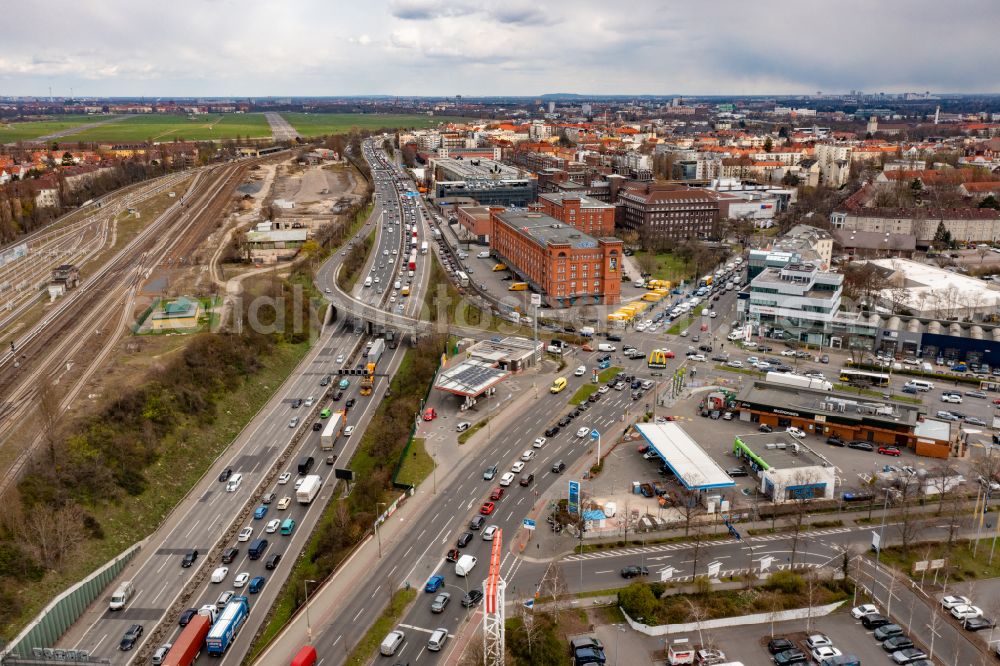 Berlin from above - Viaduct of the expressway Autobahn A100 Sachsendamm in the district Schoeneberg in Berlin, Germany