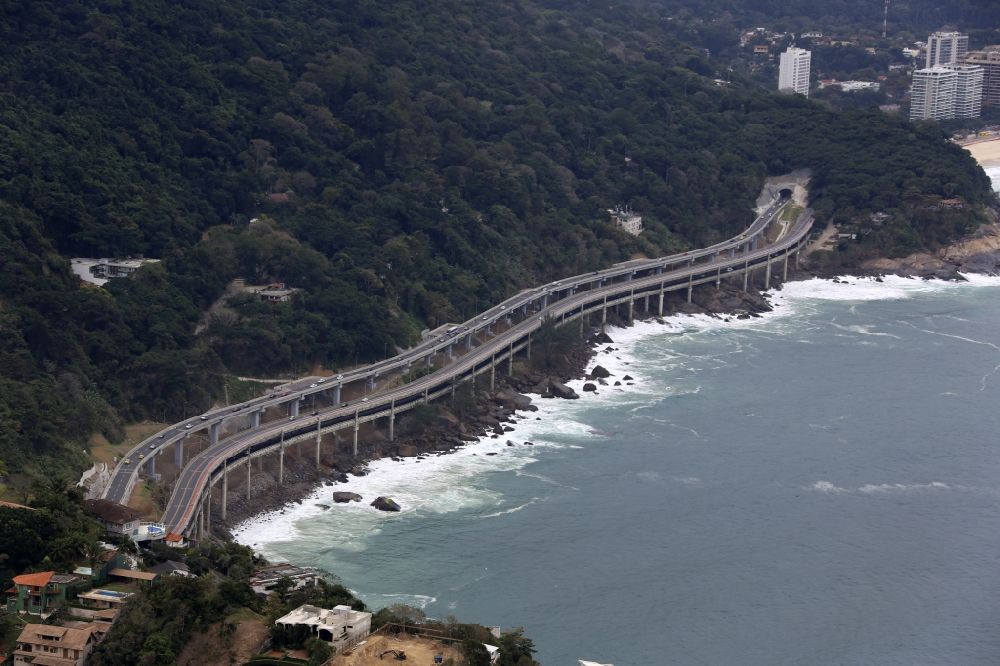 Aerial image Rio de Janeiro - Viaduct of the expressway on Copacabana in Rio de Janeiro in Brazil