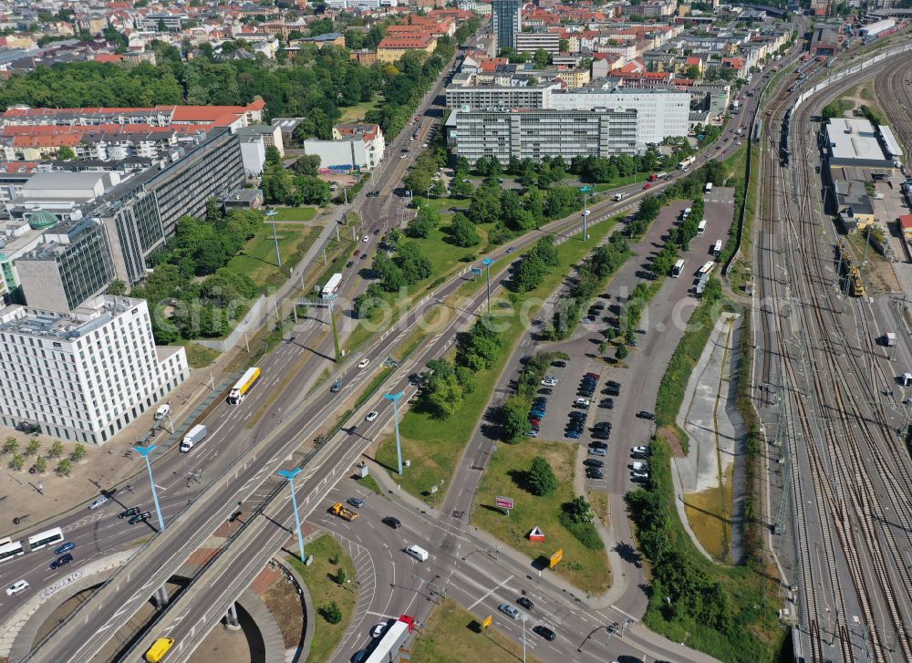 Halle (Saale) from above - Viaduct of the expressway along the Volkmannstrasse - Delitzscher Strasse in Halle (Saale) in the state Saxony-Anhalt, Germany