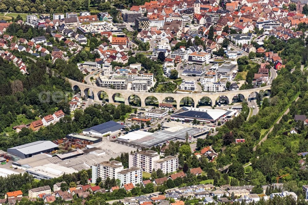 Nagold from above - Viaduct of the expressway B 28 in Nagold in the state Baden-Wurttemberg, Germany