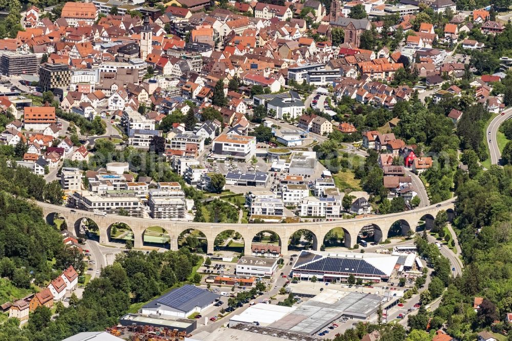 Nagold from the bird's eye view: Viaduct of the expressway B 28 in Nagold in the state Baden-Wurttemberg, Germany