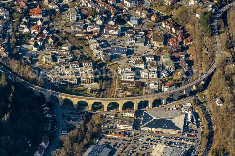 Nagold from the bird's eye view: Viaduct of the expressway B 28 in Nagold in the state Baden-Wurttemberg, Germany