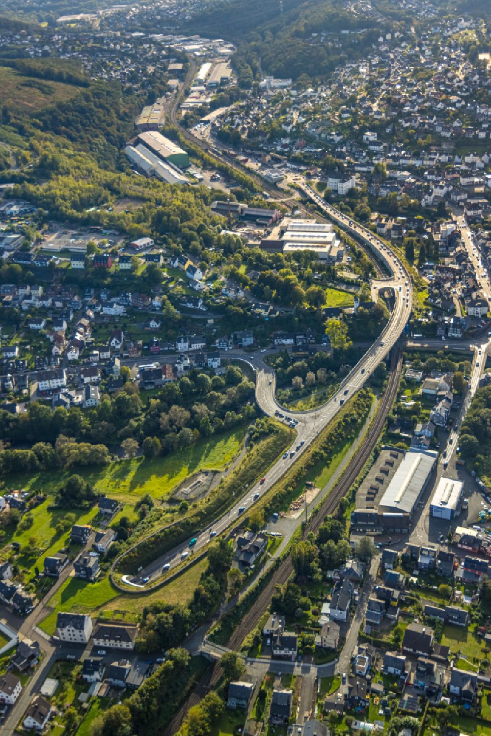 Niederschelden from above - Viaduct of the expressway B62 in Niederschelden in the state Rhineland-Palatinate
