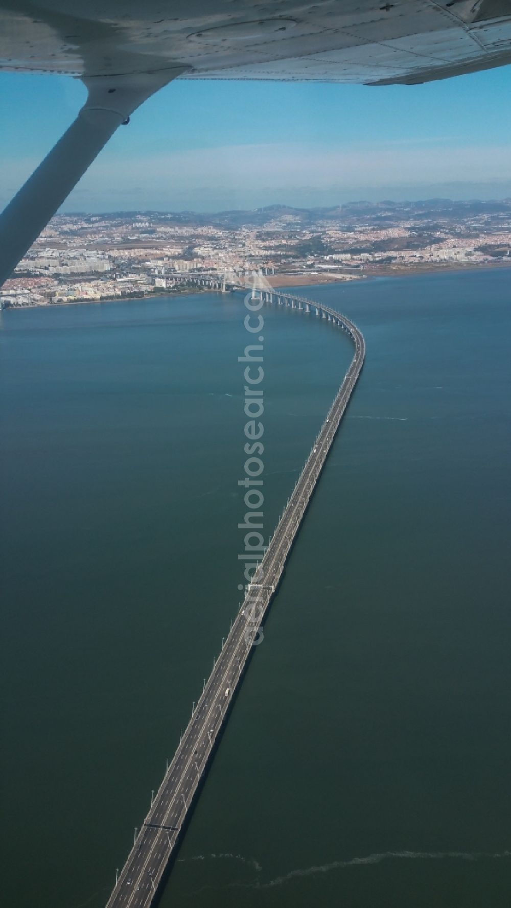 Aerial image Lissabon - Viaduct of the expressway Ponte Vasco da Gama in Sacavem in Lisbon, Portugal
