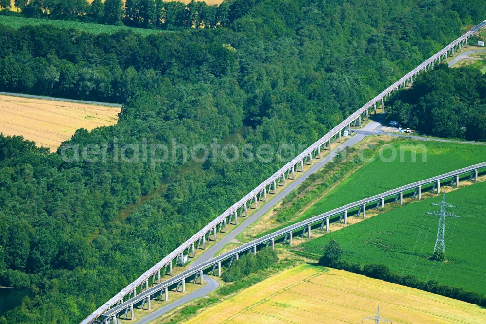 Aerial image Kluse - Viaduct of the railway line to routethe former Transrapid test track in Kluse Emsland in the state Lower Saxony, Germany