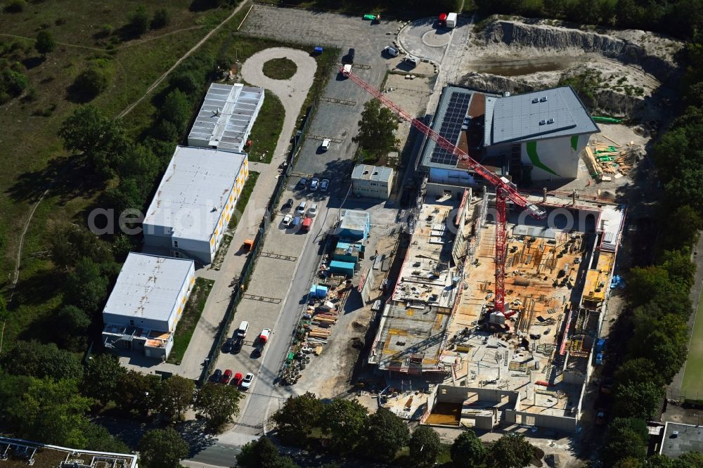 Aerial photograph Erlangen - Construction site for the new sports hall VIERFACHSPORTHALLE ERLANGEN in Erlangen in the state Bavaria, Germany