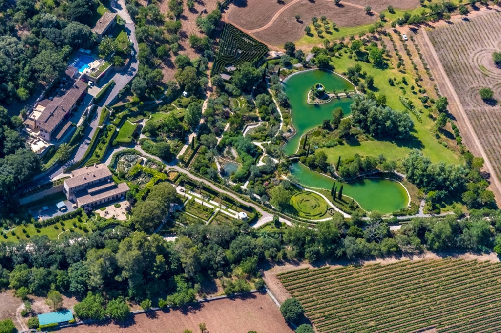 Pollenca from above - Luxury residential villa of single-family settlement with a maze and ponds in Pollenca in Islas Baleares, Spain