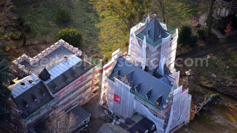 Bad Honnef from above - Villa Schaaffhausen in Rommersdorf in the state North Rhine-Westphalia, Germany. After the renovation of the listed villa, part of the historic park will be restored. Four residential buildings will be built in the rest of the park