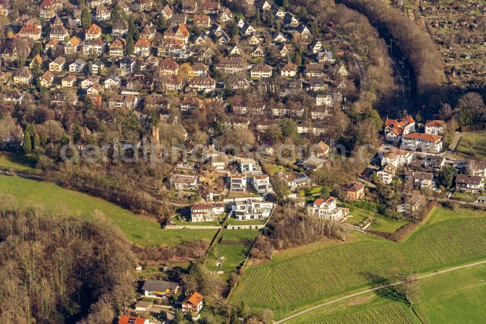 Aerial photograph Freiburg im Breisgau - Luxury villa in residential area of single-family settlement Kapellenweg in Freiburg im Breisgau in the state Baden-Wurttemberg, Germany