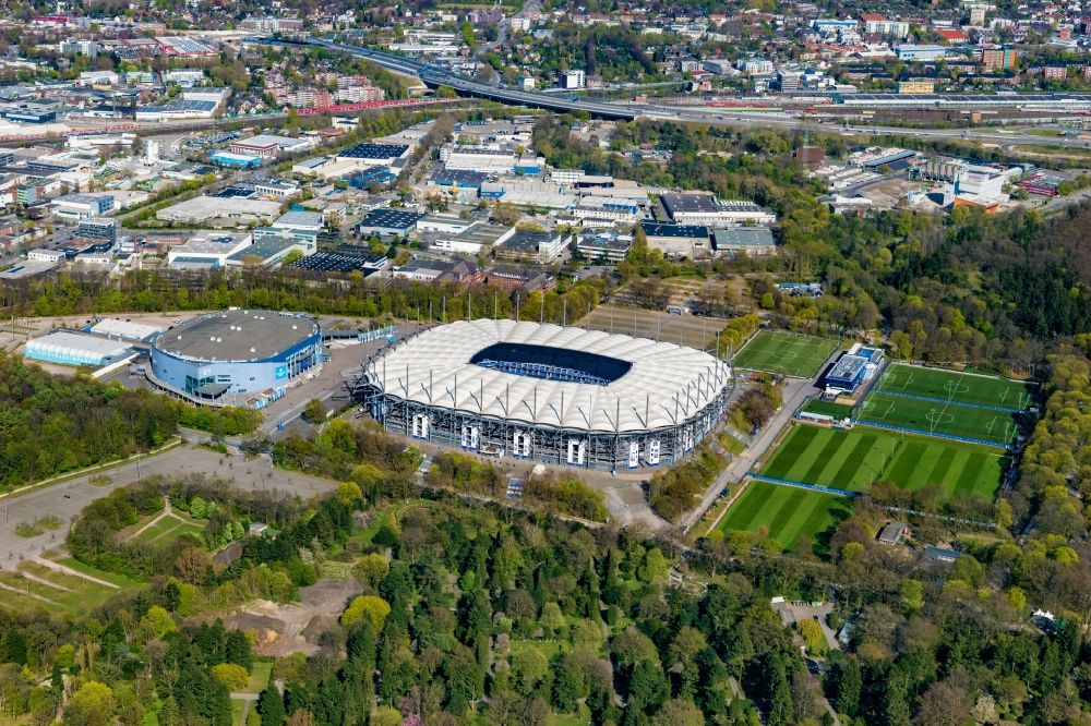 Aerial photograph Hamburg - Stadium Volksparkstadion - formerly Imtech-Arena, is the home ground of German Bundesliga club HSV