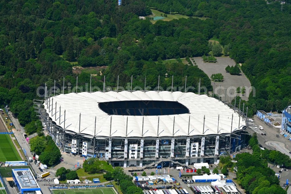 Aerial image Hamburg - Stadium Volksparkstadion - formerly Imtech-Arena, is the home ground of German Bundesliga club HSV