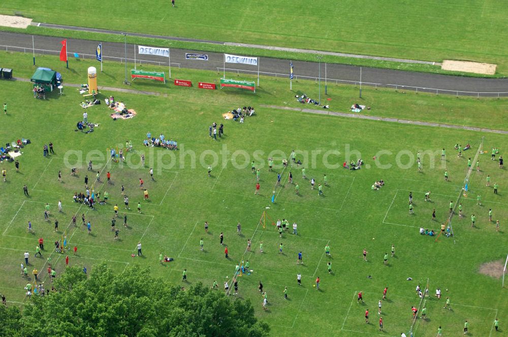 Aerial image Forst / Lausitz - The volleyball tournament Volleympics - Unlimited Play Fair on the stadium at the water tower in the forest in the Lusatia