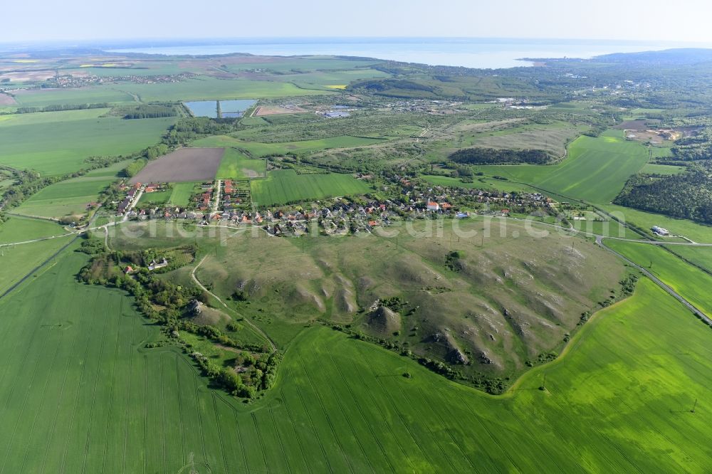 Kiralyszentistvan from the bird's eye view: Landscape surrounded by mountains in Kiralyszentistvan in Wesprim, Hungary
